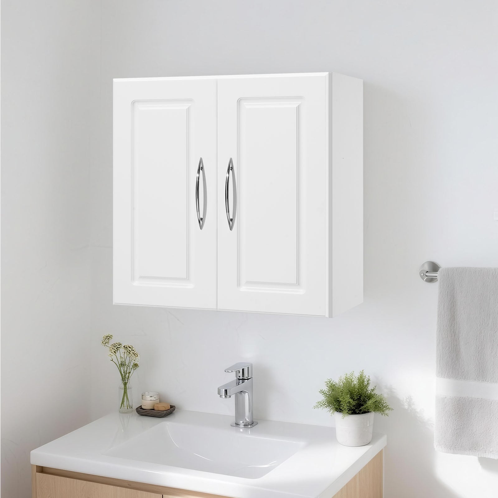 Laundry Room Wall Cabinet With Adjustable Shelves And 2 Doors_voghion.com